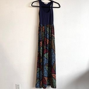 Maxi Geo-Floral Racerback Dress w/Contrast Top